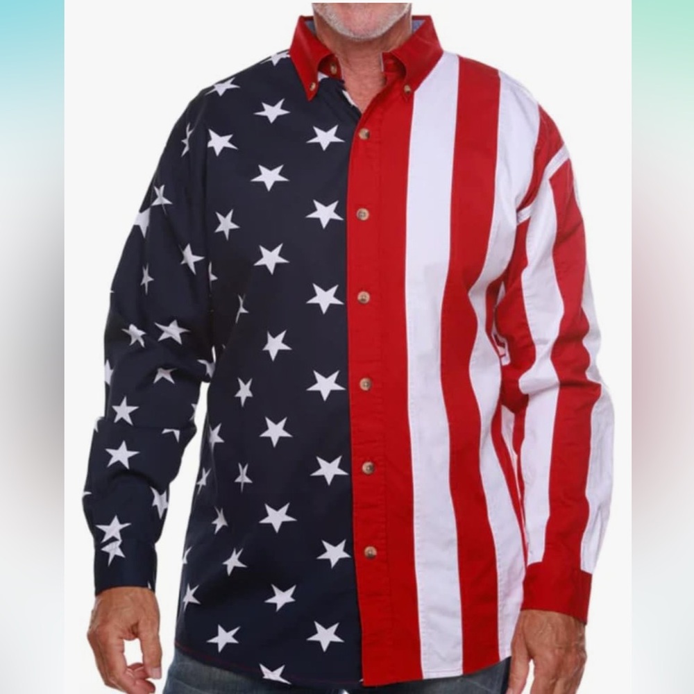 Patriotic Stars and Stripes Men's Casual Button Down Shirt